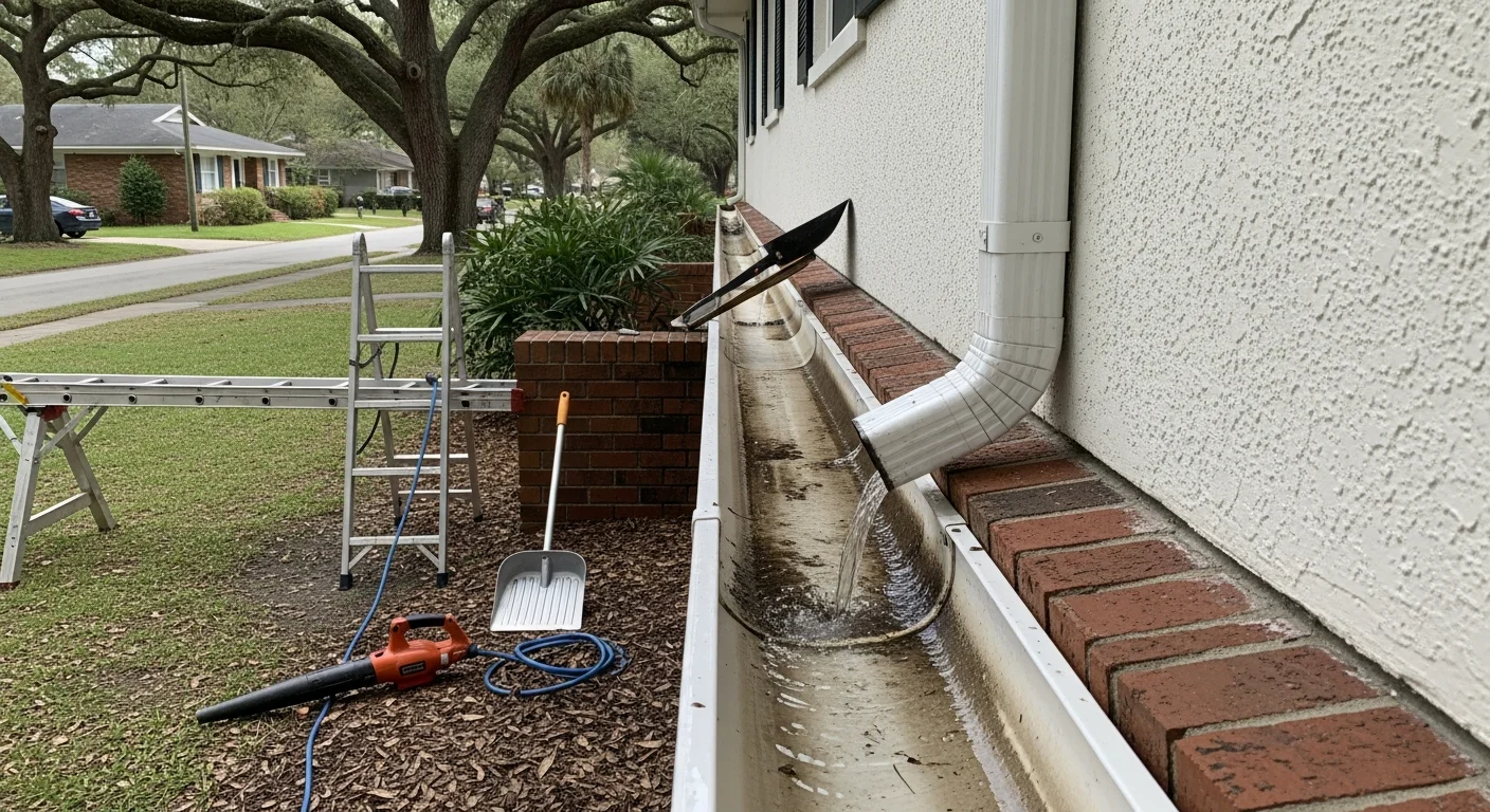 Gutter cleaning service removing debris from residential gutters