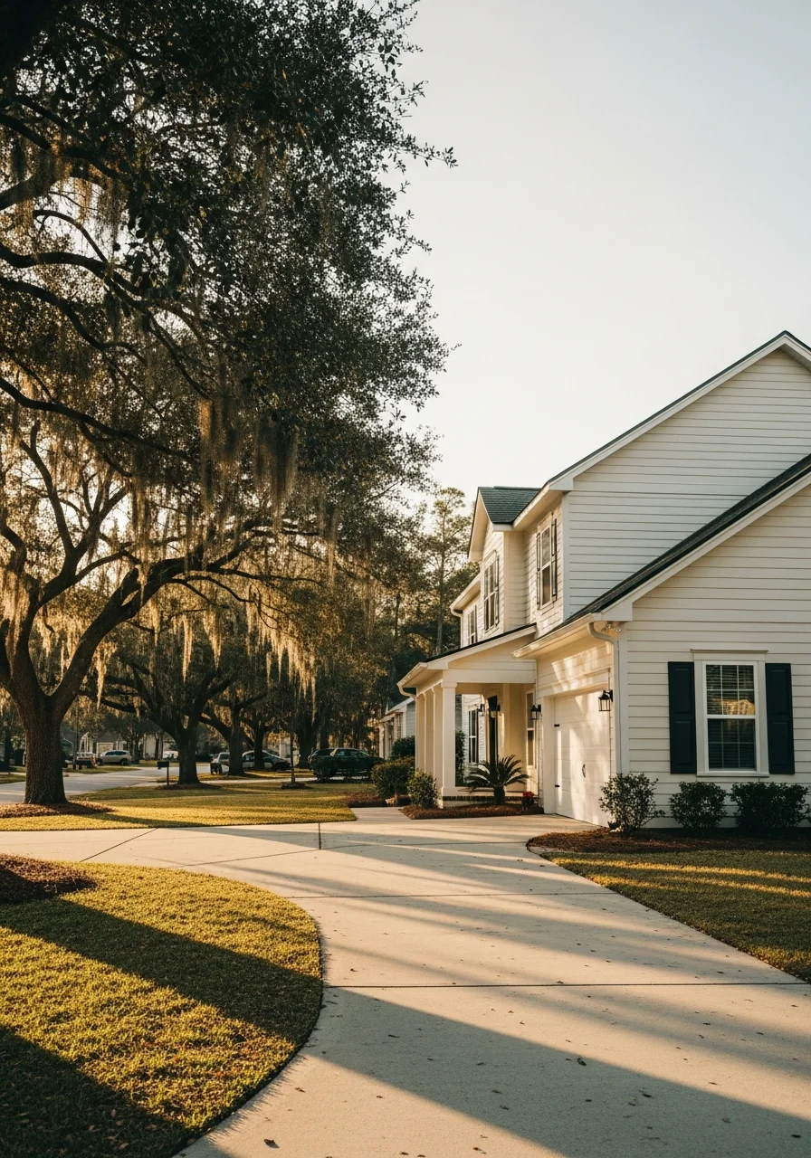 Modern home exterior with updated siding and landscaping in a Jacksonville suburban neighborhood.
